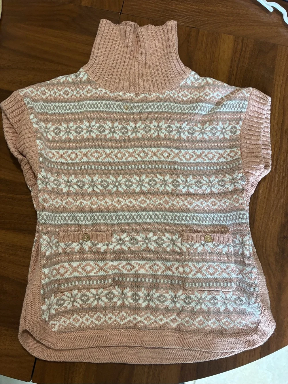 Girls' Pink Fair Isle Turtleneck Sweater Coat